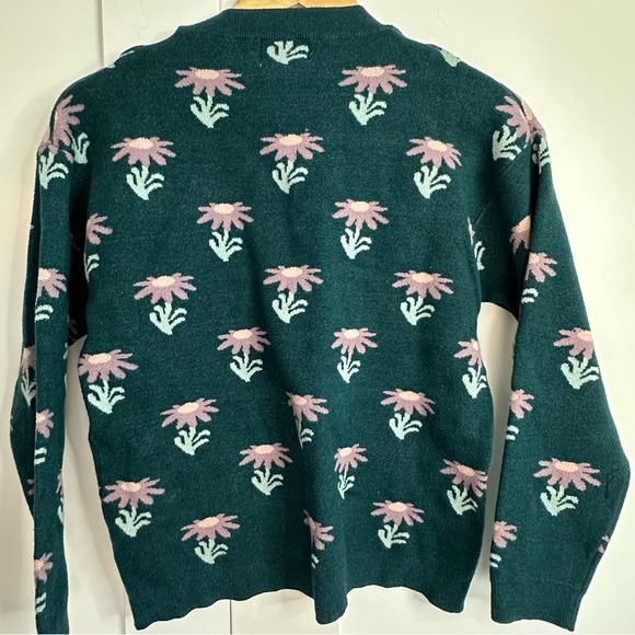 Compania Fantastica Jacquard Sweater Small Long Sleeve Daisy Floral turquoise - Picture 6 of 11